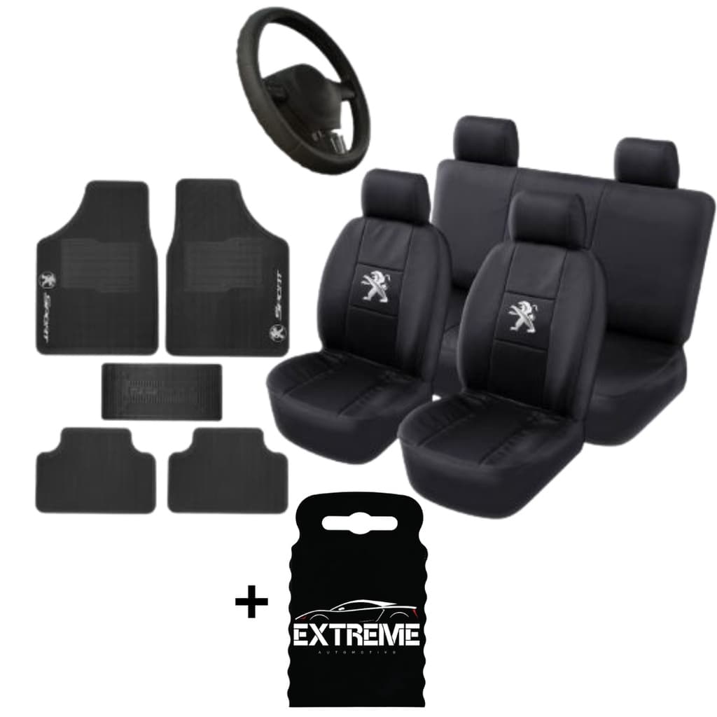 Kit Automotivo PEUGEOT Tapete Otimizado Capa de Volante Com Capa de Banco de Couro 5 Peças