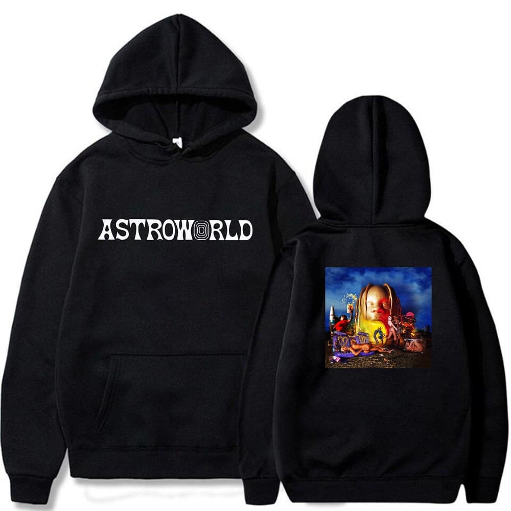 Blusa de Moletom Travis Scott Astroworld Album Rapper Com Bolso e Capuz