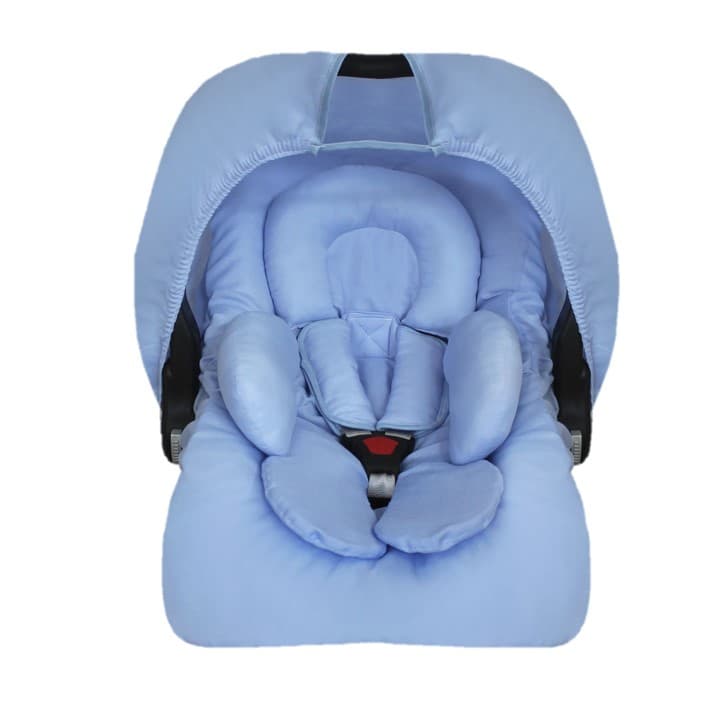 Kit para Bebê Conforto, 5 Peças,  Azul, Microfibra, Liso, Capa + Capota + Protetor de Cinto + Apoio
