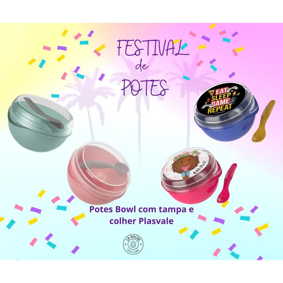 Bowl Com tampa e Colher 500ml Pote Marmita Fit Kids Plasvale