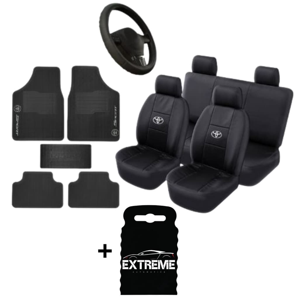 Kit Automotivo TOYOTA  Tapete Otimizado Capa de Volante Com Capa de Banco de Couro 5 Peças