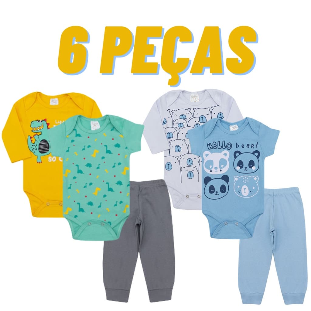 Kit Roupa De Bebe 6 Peças Body Manga Longa E Mijão Algodão Conjunto Bebê