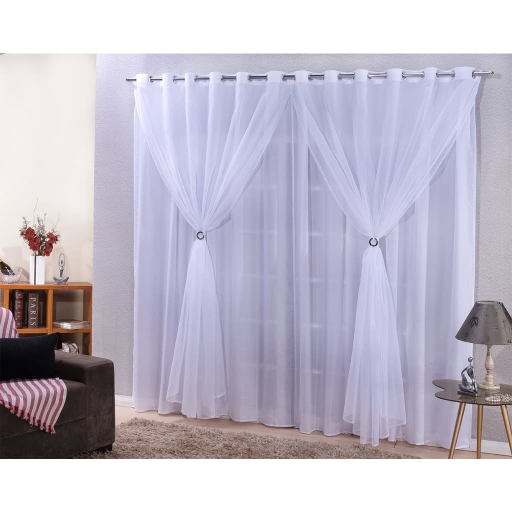 Cortina De Forro e Voil 2,00 x 2,30 Decorativa Para Sala, Quarto, Escritório...