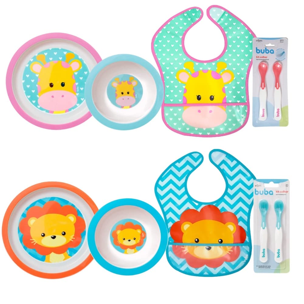 Kit Introdução Alimentar Buba Pratinho, Bowl, Babador Silicone, Colher de Treinamento