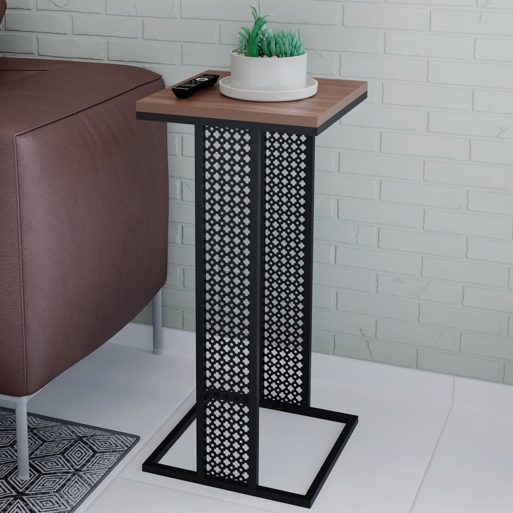 Mesa Lateral ou Canto Industrial Helena Para Sala Aço Preto MDF