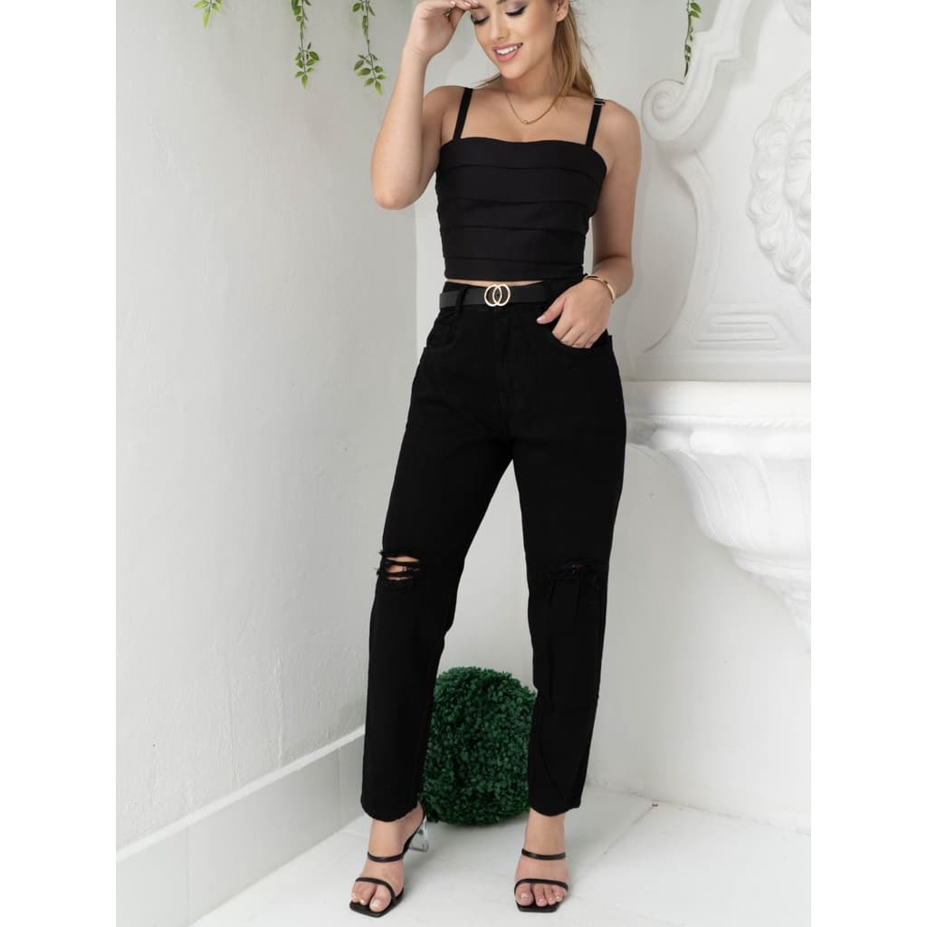 Calça Moon rasgo Black Jeans Premium Sem Lycra
