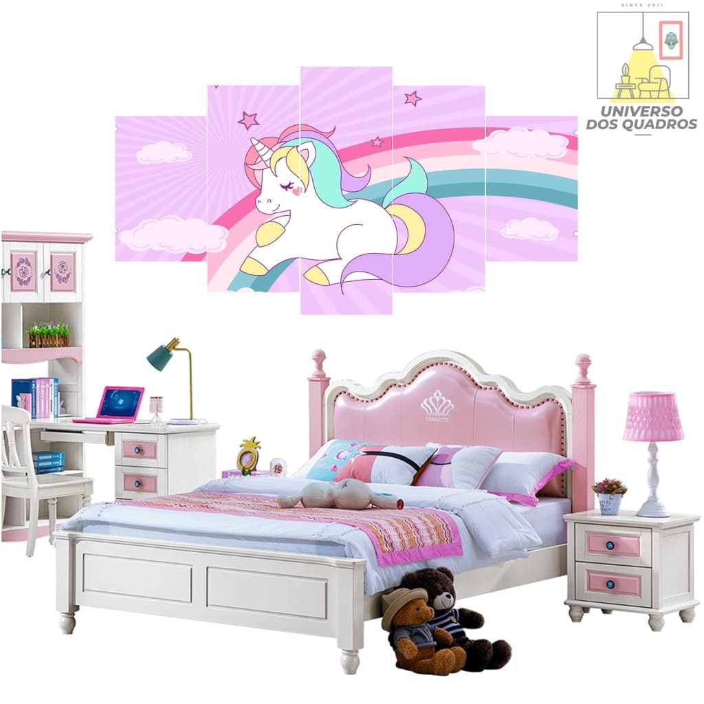 QUADRO DECORATIVO UNICORNIO ARCO IRIS QUARTO CRIANÇA BEBÊ