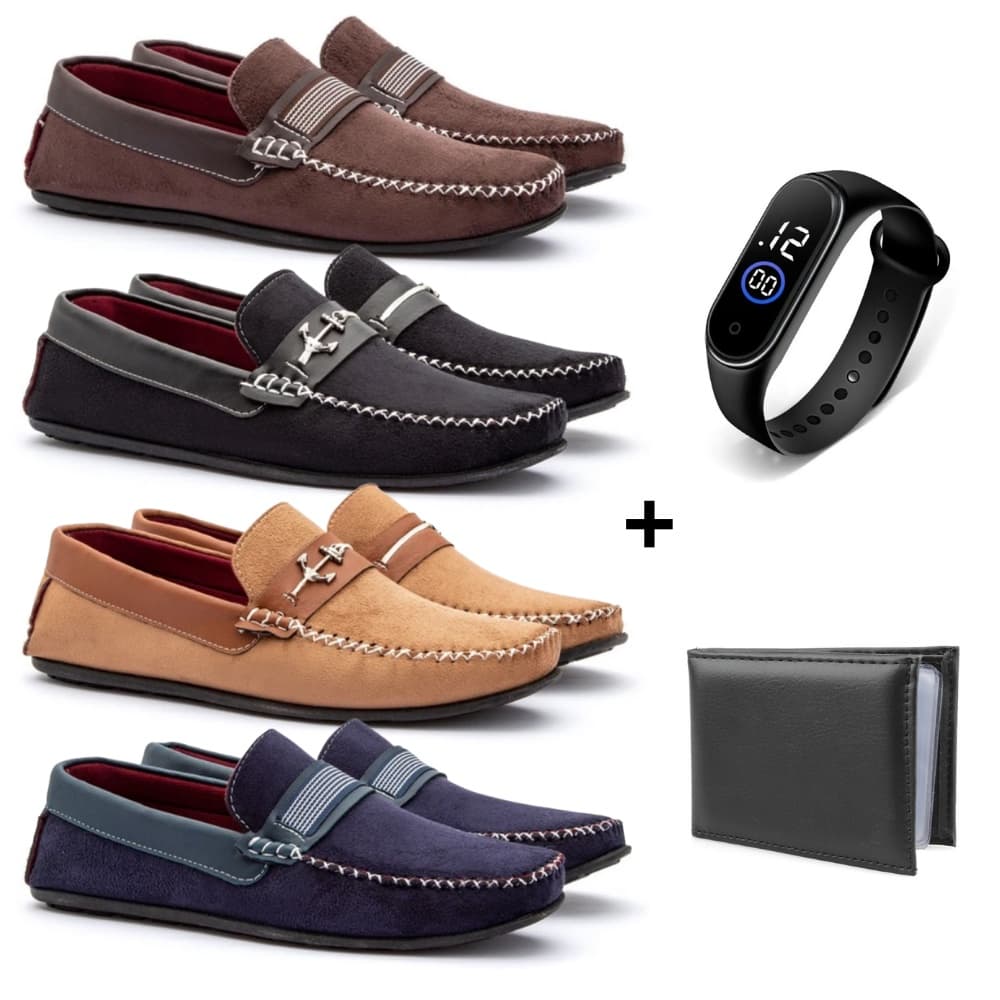 Kit 4 Pares de Mocassim Casual Masculino Extremo Conforto Lançamento + Acessorios