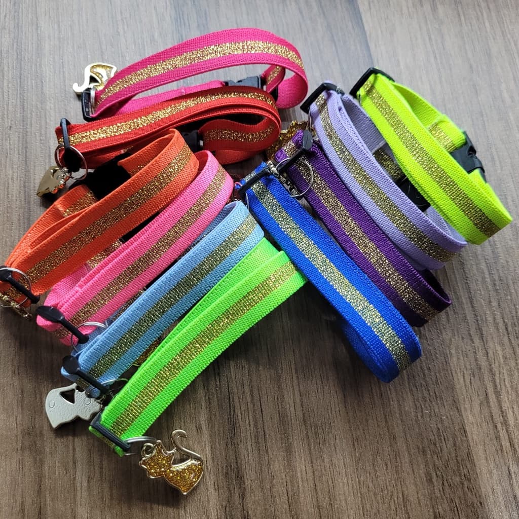 Coleira Glitter Com Pingente Pra Gato/Cachorro Porte Pequeno
