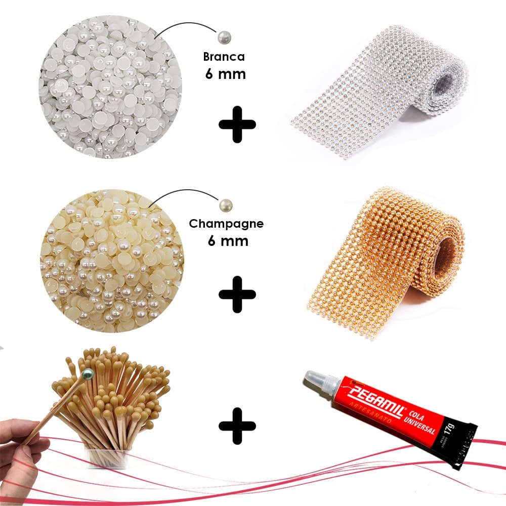 Artesanato Manta De Strass + Palito + Cola + Meia Pérola Abs