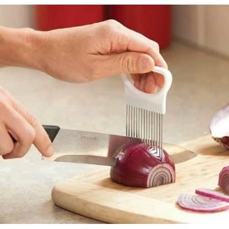 Suporte Alça Garfo Para Cortar e Fatiar Cebola, Frutas e Legumes com Protetor