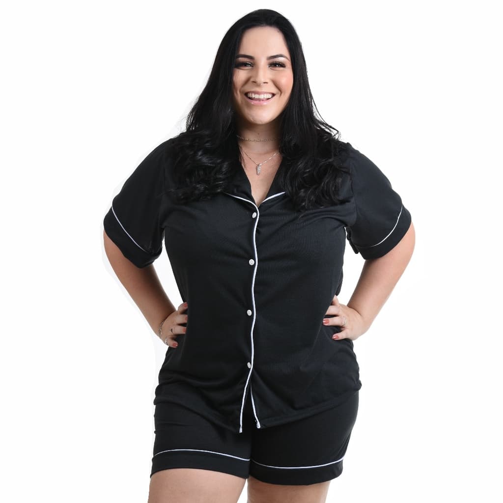 Pijama Americano Plus Size Feminino Blogueira Cos Alto Tamanho Grande