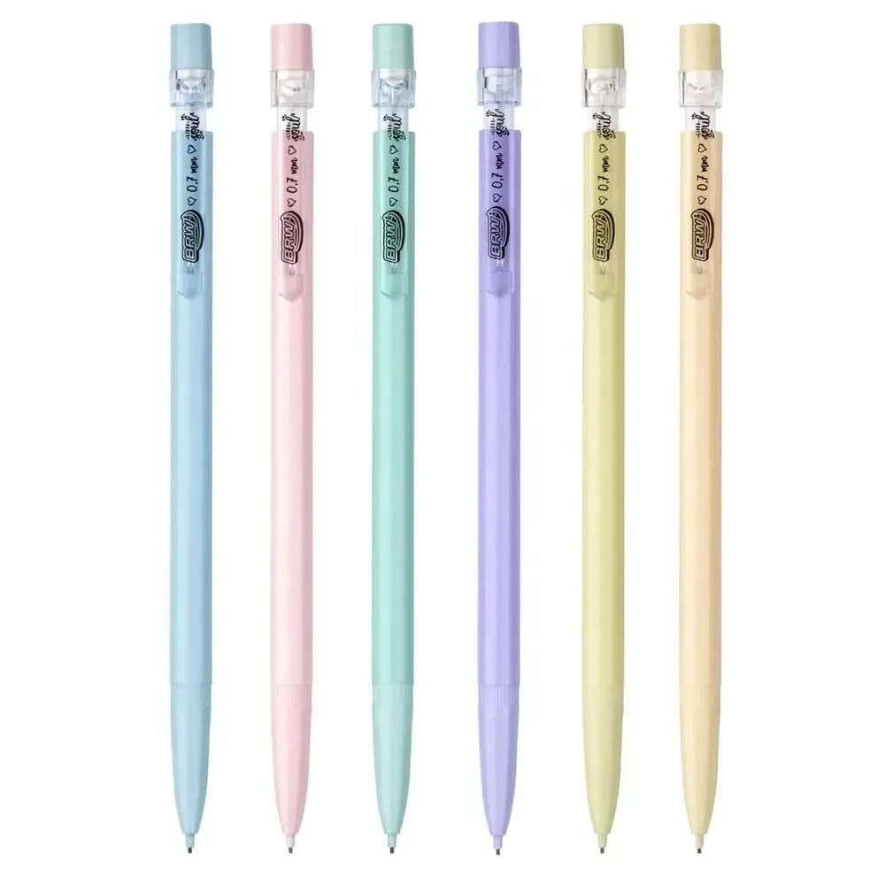 Lapiseira Plástica 0.7mm c/ Clip Transparente Pastel BRW