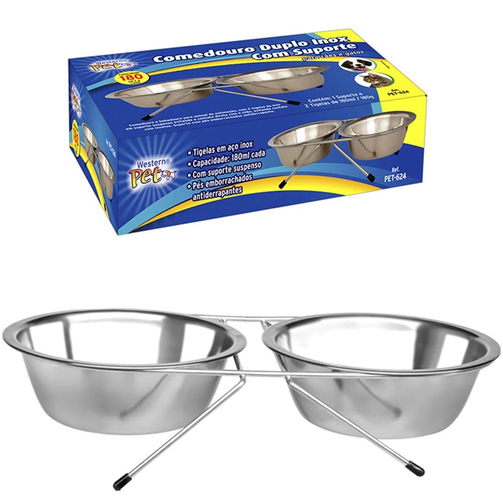 Comedouro Bebedouro De Inox Com Suporte 180ml