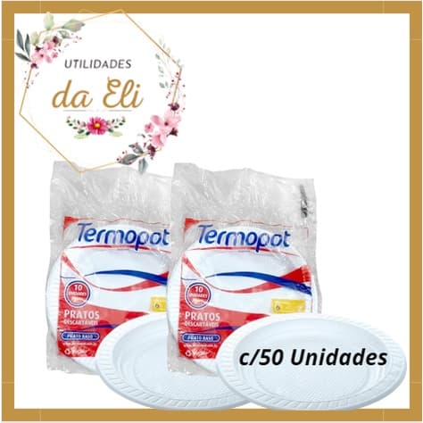 50 Pratos Descartável Branco Raso Refeição 21 cm