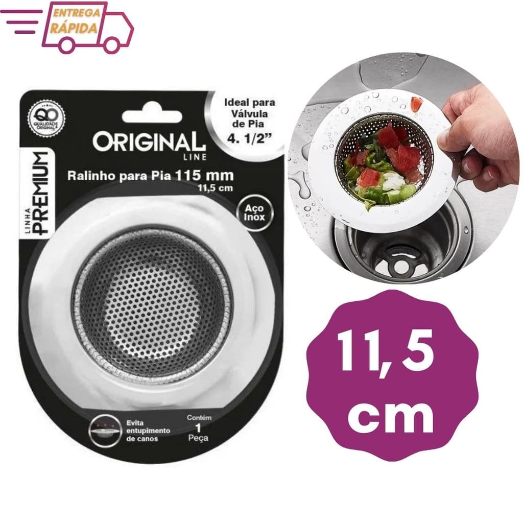 Ralo de Pia 11,5cm Grande Com Borda de Cozinha em Inox