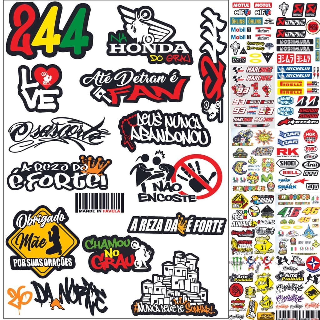 Cartelas de adesivo para bicicleta Moto Carro Paralama e Capacete Marcas Manobras