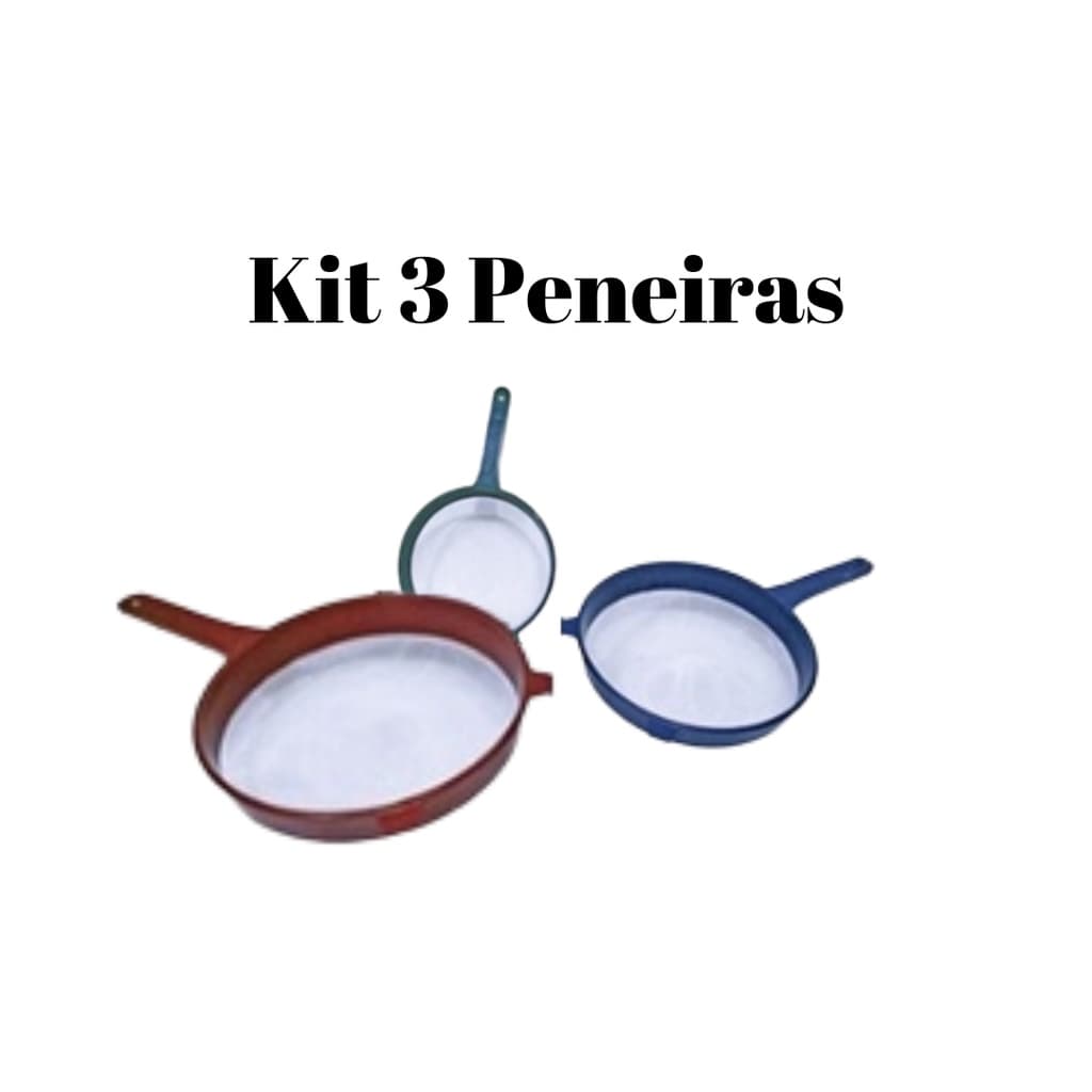Kit 3 peneiras de Plástico com Cabo 9cm, 11cm e 14cm  REF:356033/356040/356057