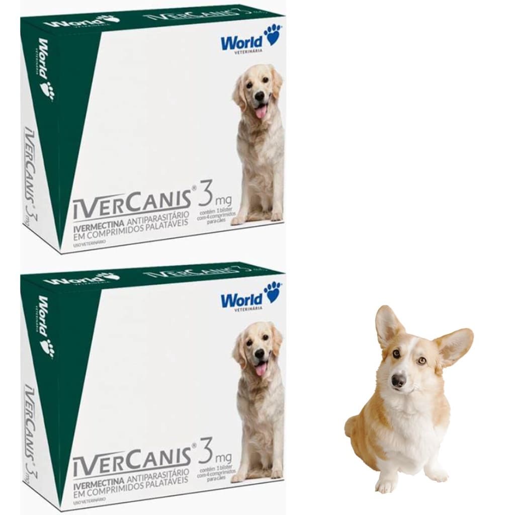 Kit 2 unidades Remedio para carrapato, pulgas e sarna Ivercanis 3mg C/4 Comprimidos - World