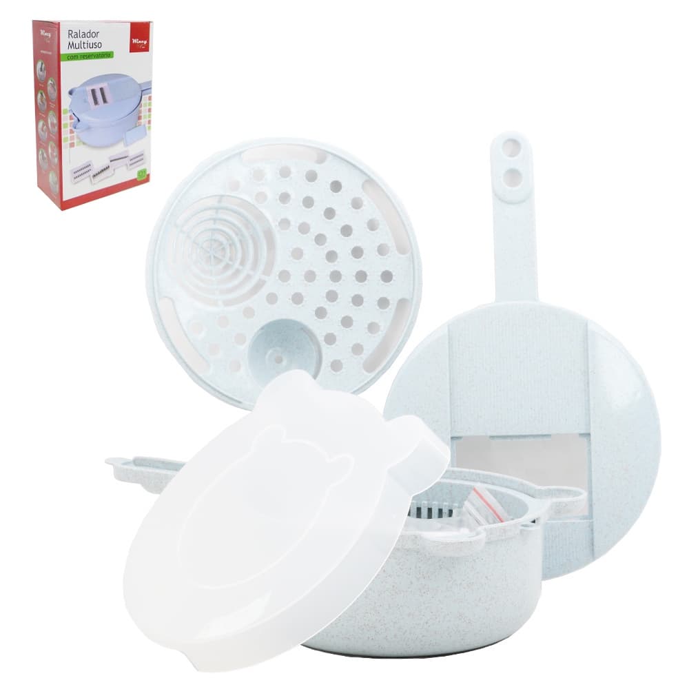 CORTADOR / RALADOR COM RESERVATORIO / PENEIRA DE PLASTICO COM LAMINA DE INOX MULTIUSO 10 PECAS