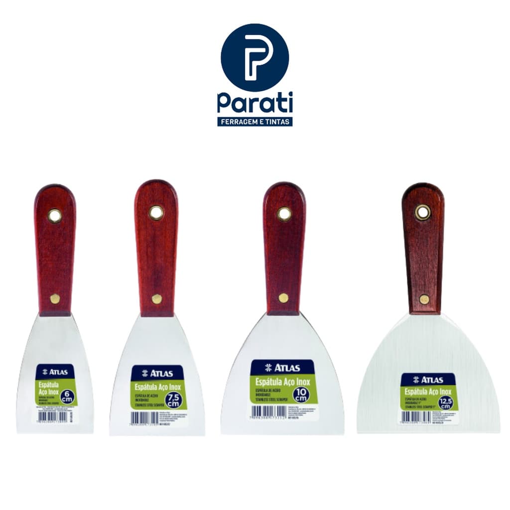 Espátula de Aço Inox - ATLAS 6155 Aplicação Gesso, Massa Corrida, Raspagem