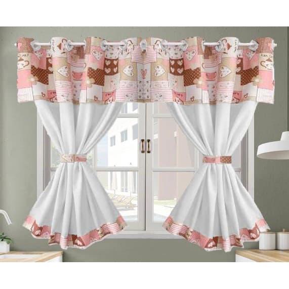 Cortina De Cozinha estampada rosa Janela Casa Promoção 2,60m X 1,40m Para Varao Simples argola ilhos