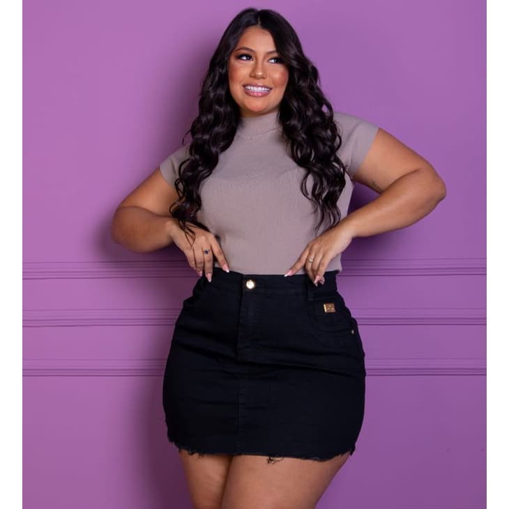 saia jeans feminina plus size com Lycra preta curta