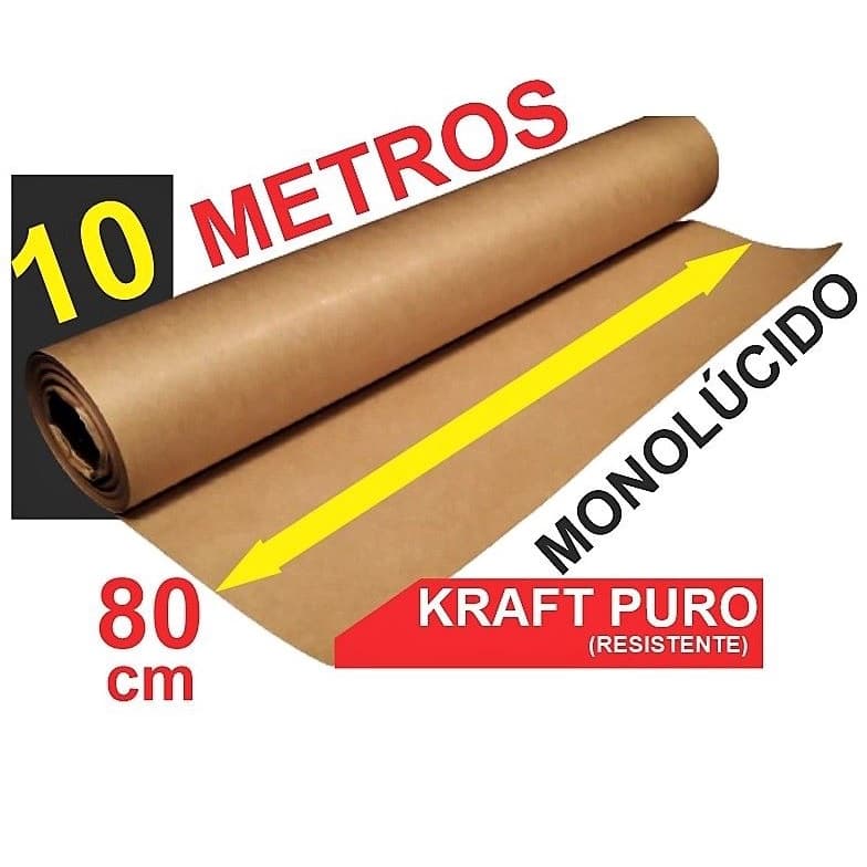 01 BOBINA de 10 m PAPEL PARDO KRAFT PURO DE 80 cm Largura, 80g/m2, Super Resistente, Monolúcido