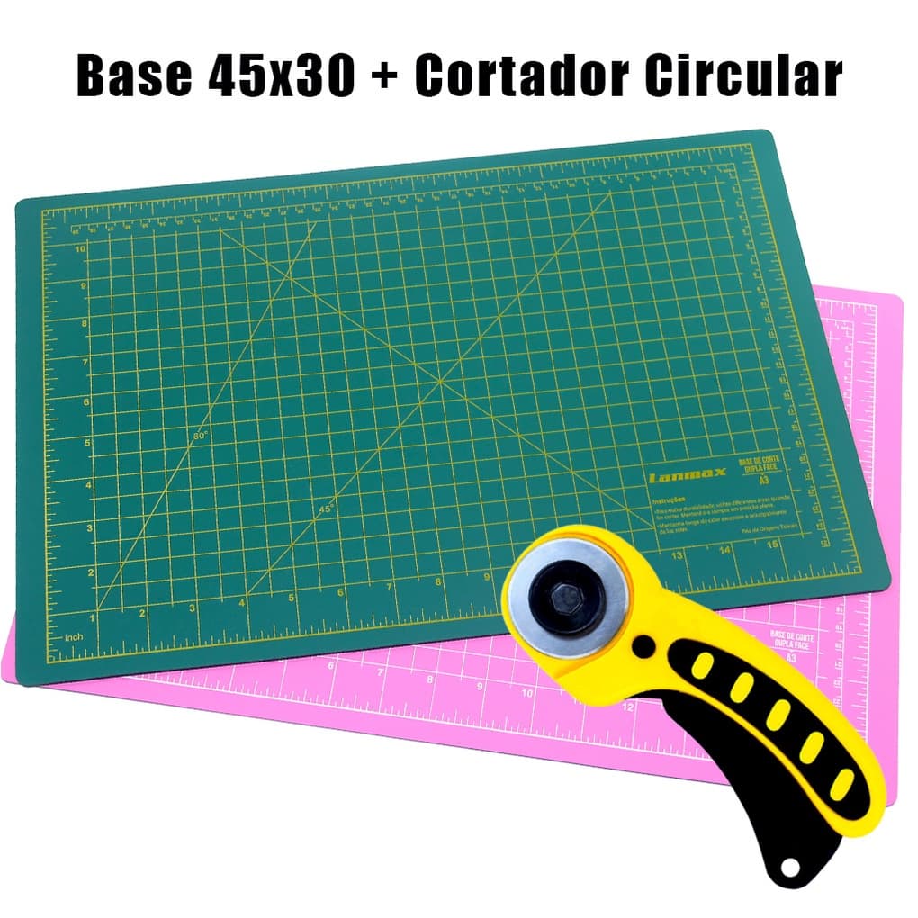 Kit Base Corte 45x30 Verde ou Rosa + Cortador Circular 45MM Lanmax