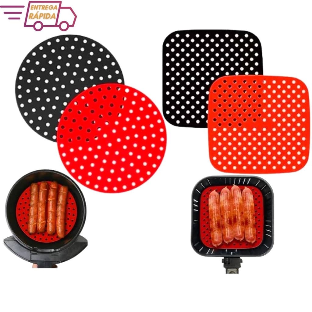 Tapete Air Fryer Forno Fritadeira de Silicone Antiaderente Reutilizável Quadrado e Redondo
