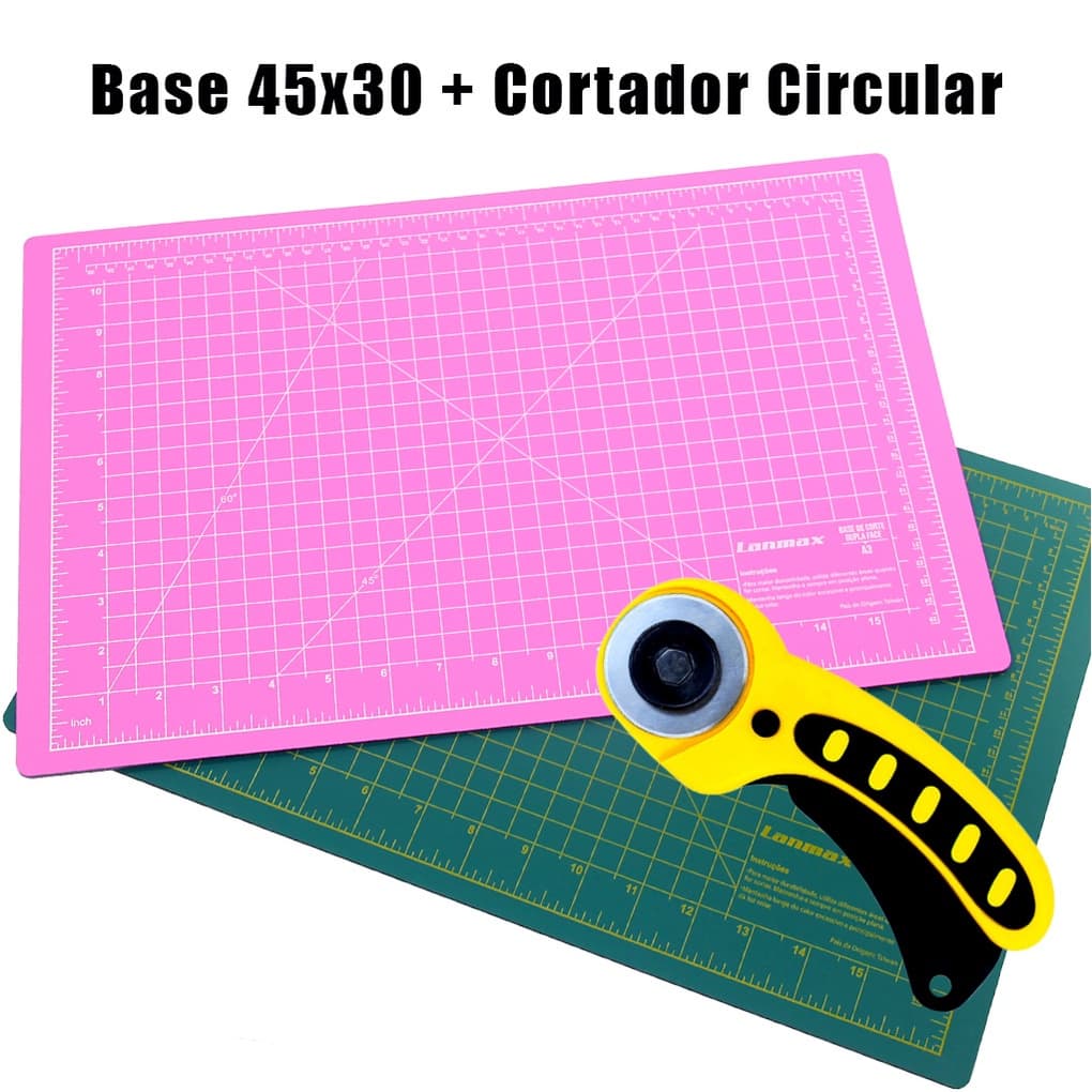 Base Corte 45x30 Verde ou Rosa + Cortador Circular 45MM Lanmax