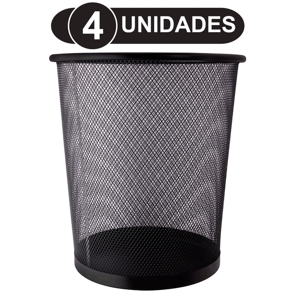 KIT 4 Lixeiras para Escritório Preta ou Cinza de Metal 10L Cesto Aramado Telada 10L Cesto de Papéis