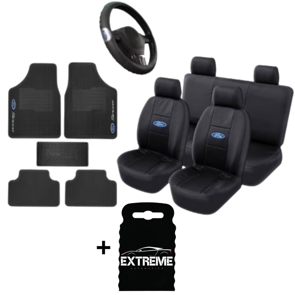 KIT FORD - Tapete + Volante + Capa de Banco Em Couro-