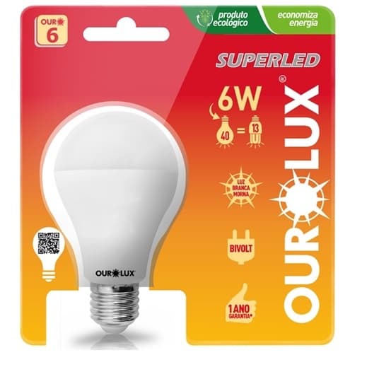 Lâmpada De Led Bulbo 6w Branco - Quente (2700k) - Ourolux