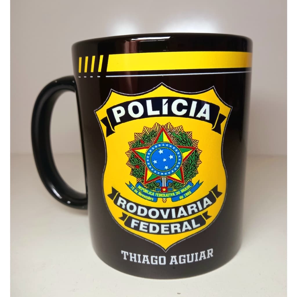 Caneca de Cerâmica Preta PRF Polícia Rodoviária Federal