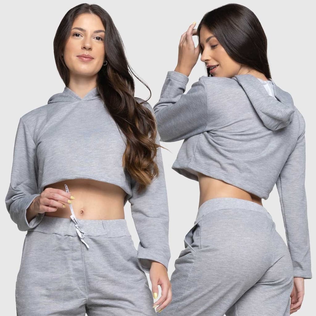 Moletom Cropped com Capuz e Manga Longa Casaco Liso Feminino Inverno Moletinho Dyeu Modas