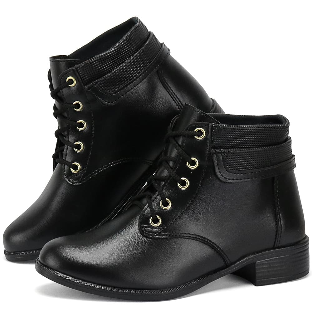 Bota Feminina Casual Confort  Ajustes  Cadarços Com Salto Baixo