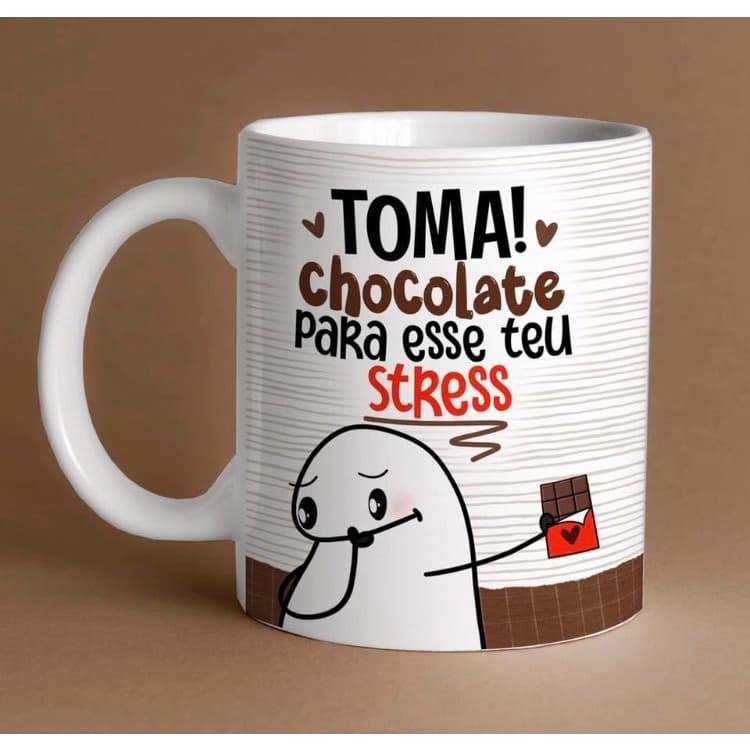 Caneca Xicara de Pascoa Flork Porcelana Personalizada Toma Chocolate Para Esse Teu Stress