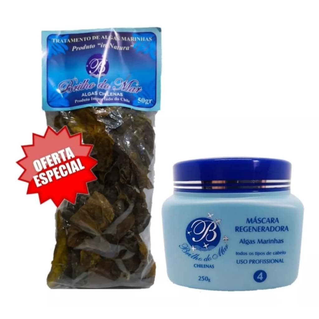 Máscara Regeneradora Brilho do Mar 250g + Algas Marinhas chilenas para Algoterapia Capilar 50g