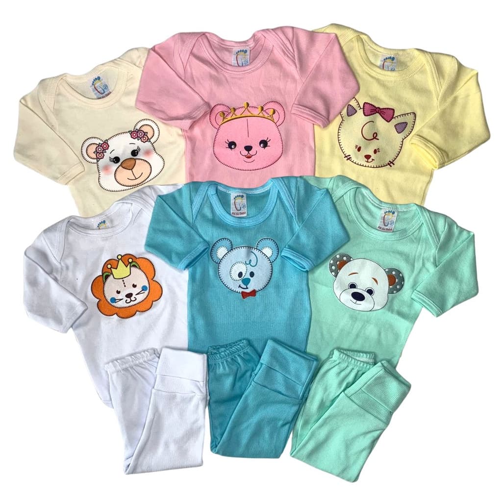 Kit C/3 - Conjunto De Bebê Longo Body DTF + Mijão Liso Menino e Menina
