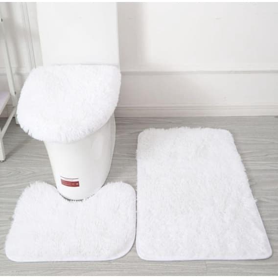 Tapete Jogo de Banheiro 3 Peças Peludo Branco Antiderrapante