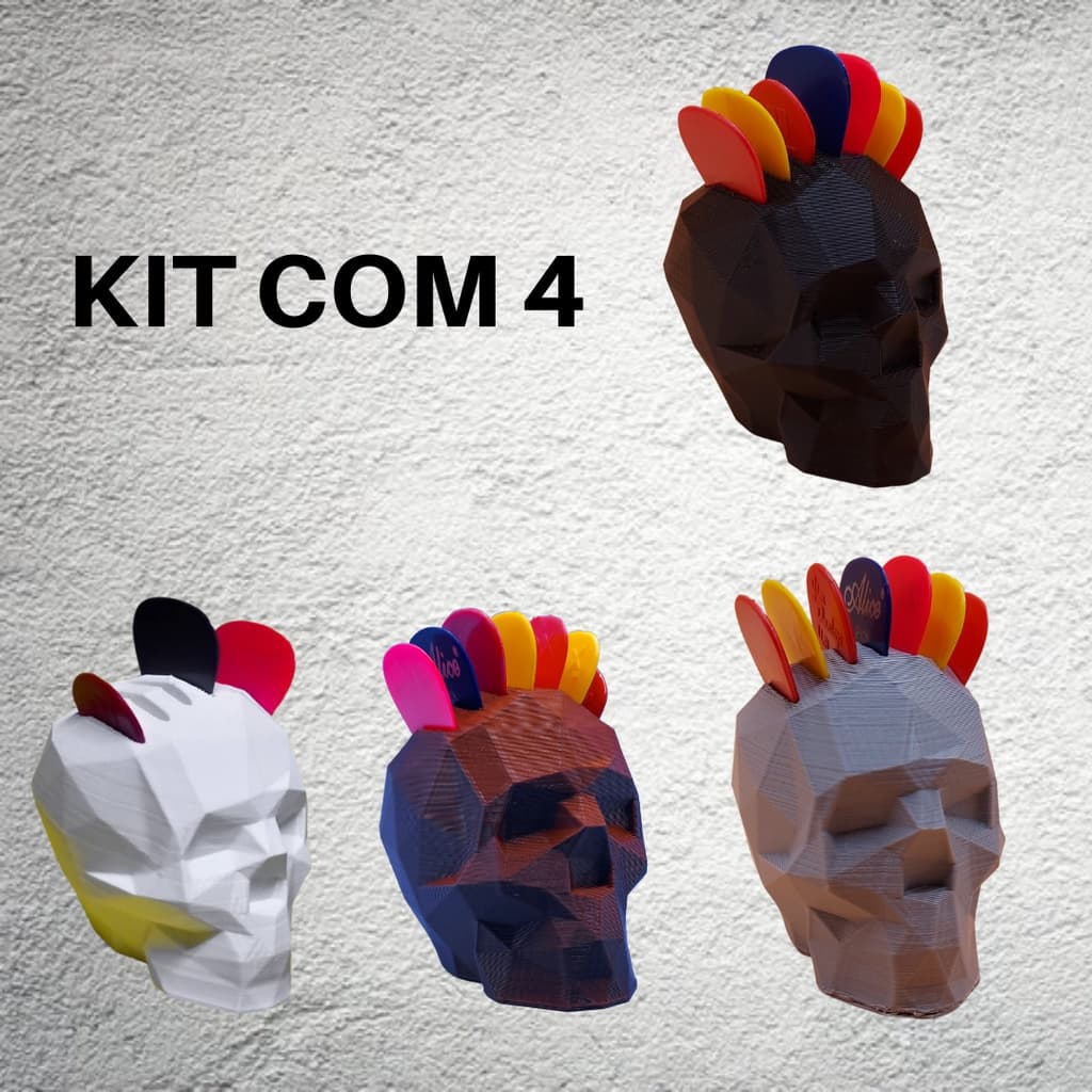 Kit com 4 Suportes Para Palhetas Caveira Para Violão Guitarra Baixo Ukulele Porta Palheta