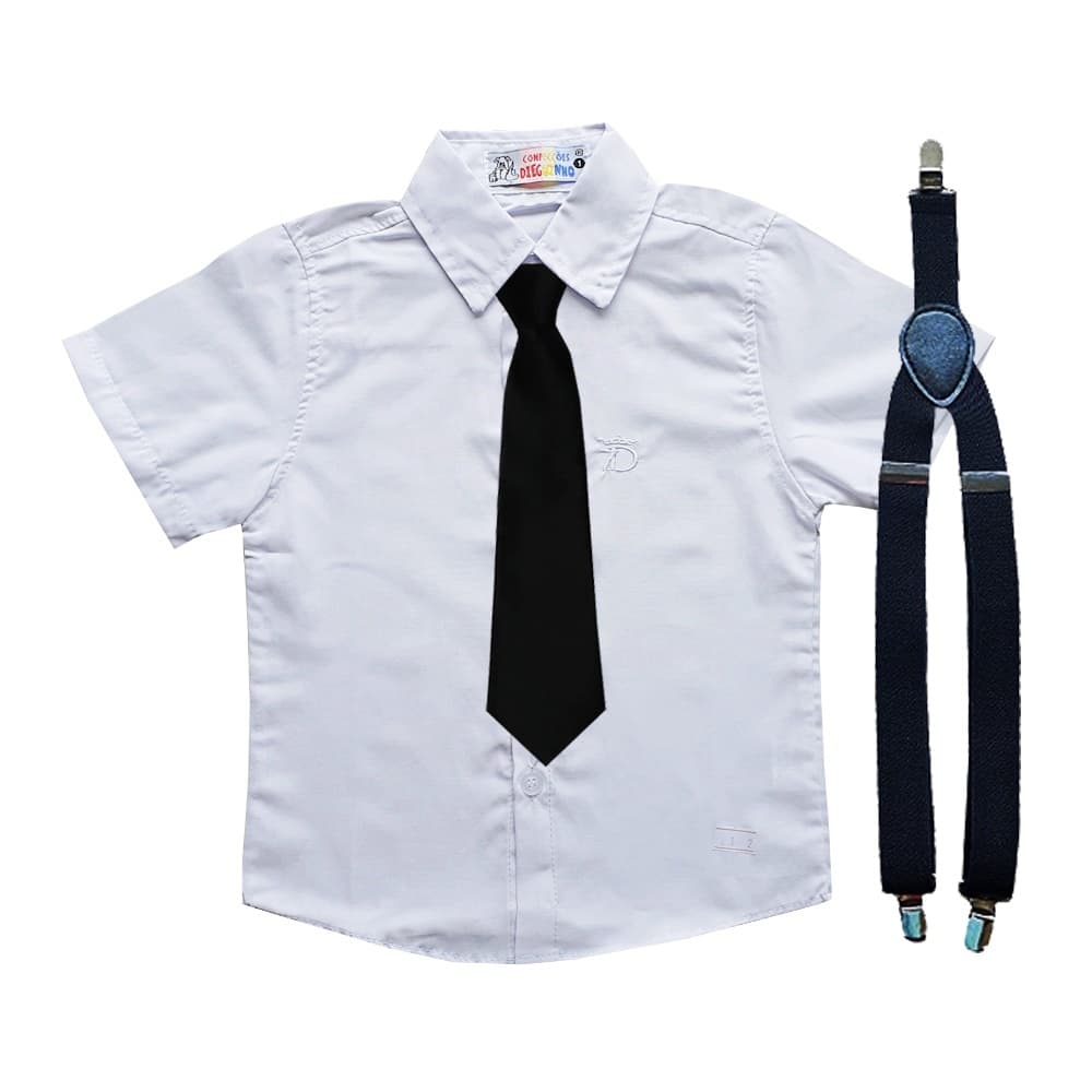 Camisa Social Infantil Com Gravata Italiana e Suspensórios