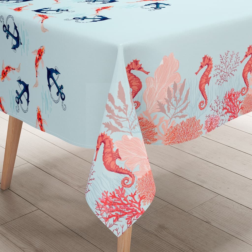 Toalha de Mesa Retangular Decorativa Serve 4 e 6 Lugares Animais Marítimos Dcorô