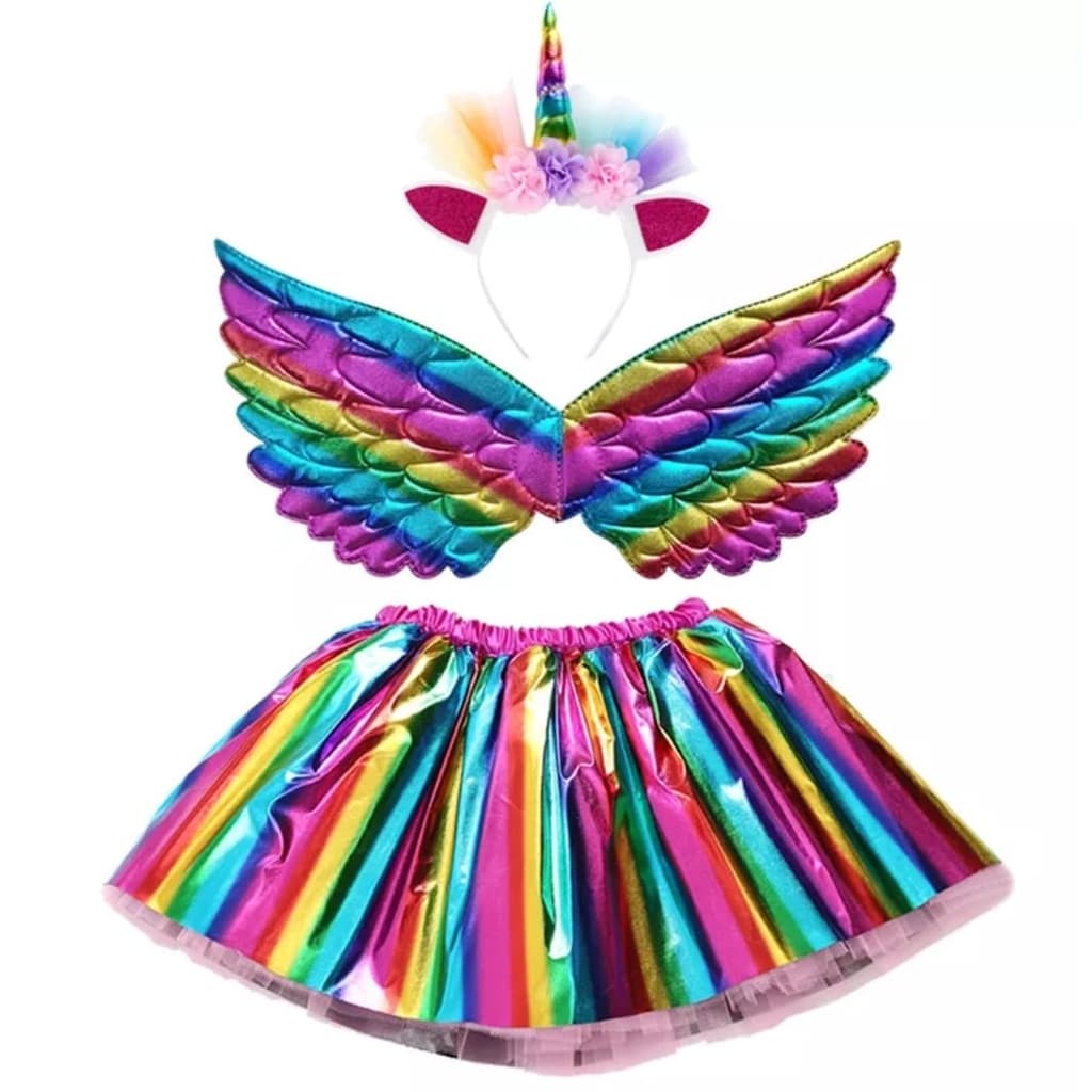 Fantasia Infantil Unicórnio Luxo Conjunto + Tiara + Asas Fantasia Unicórnio Infantil