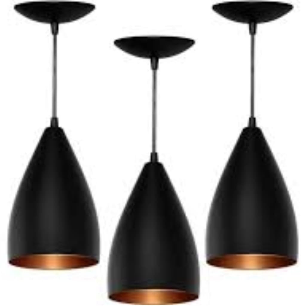 Novo Combo Kit com 3 Pendentes Soft Cone Preto Cobre Luminária Alumínio Lustre 17Cm