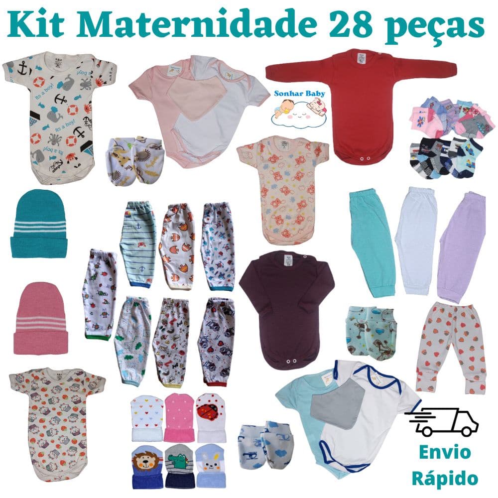 Kit Body Calça 28 peças Enxoval Bebê Completo Menina/Menino