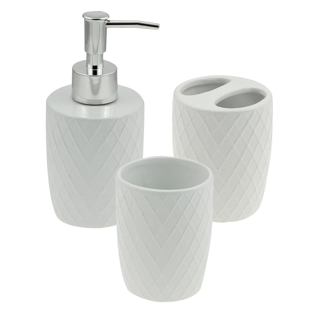 Kit Lavabo 3 Peças Banheiro Em Cerâmica Branco Prata Royal Wolff  5131