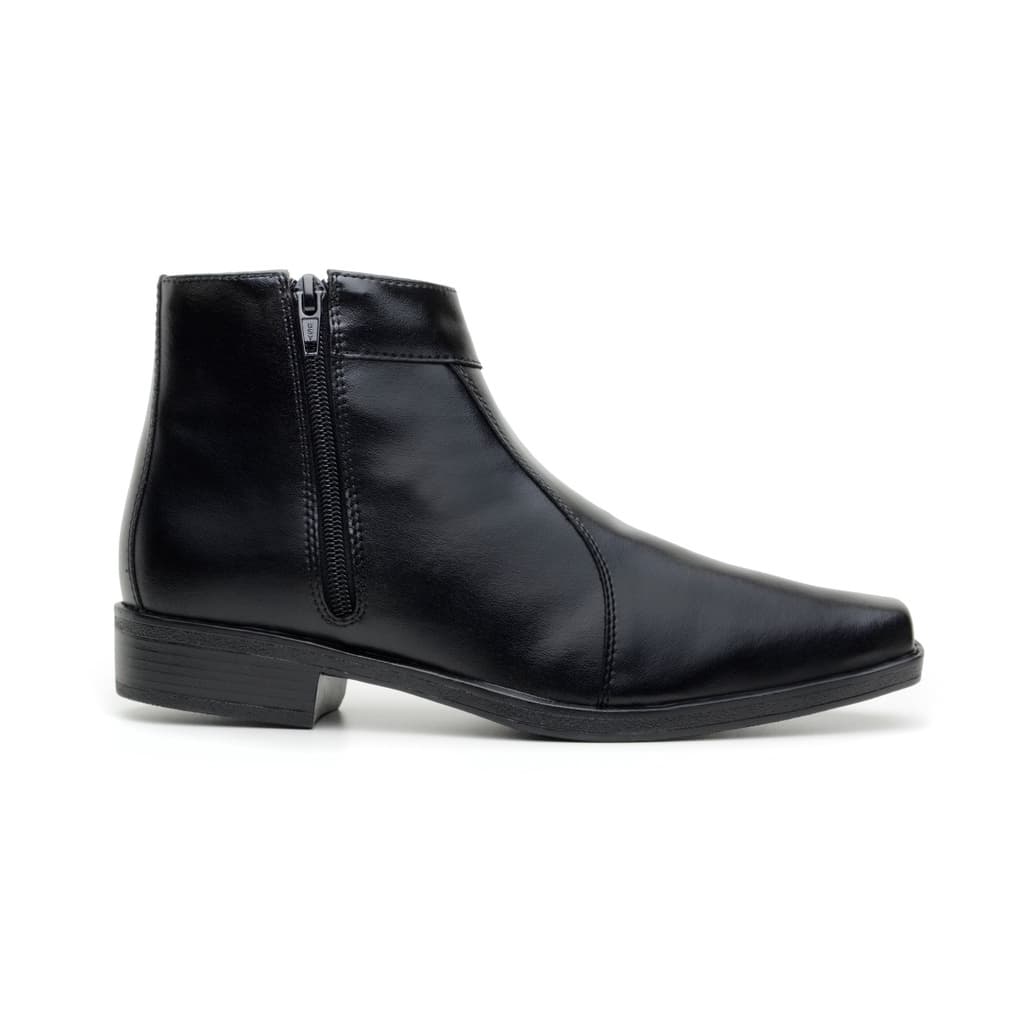 Bota Masculina Social Couro Bico Fino Preta Com Zíper