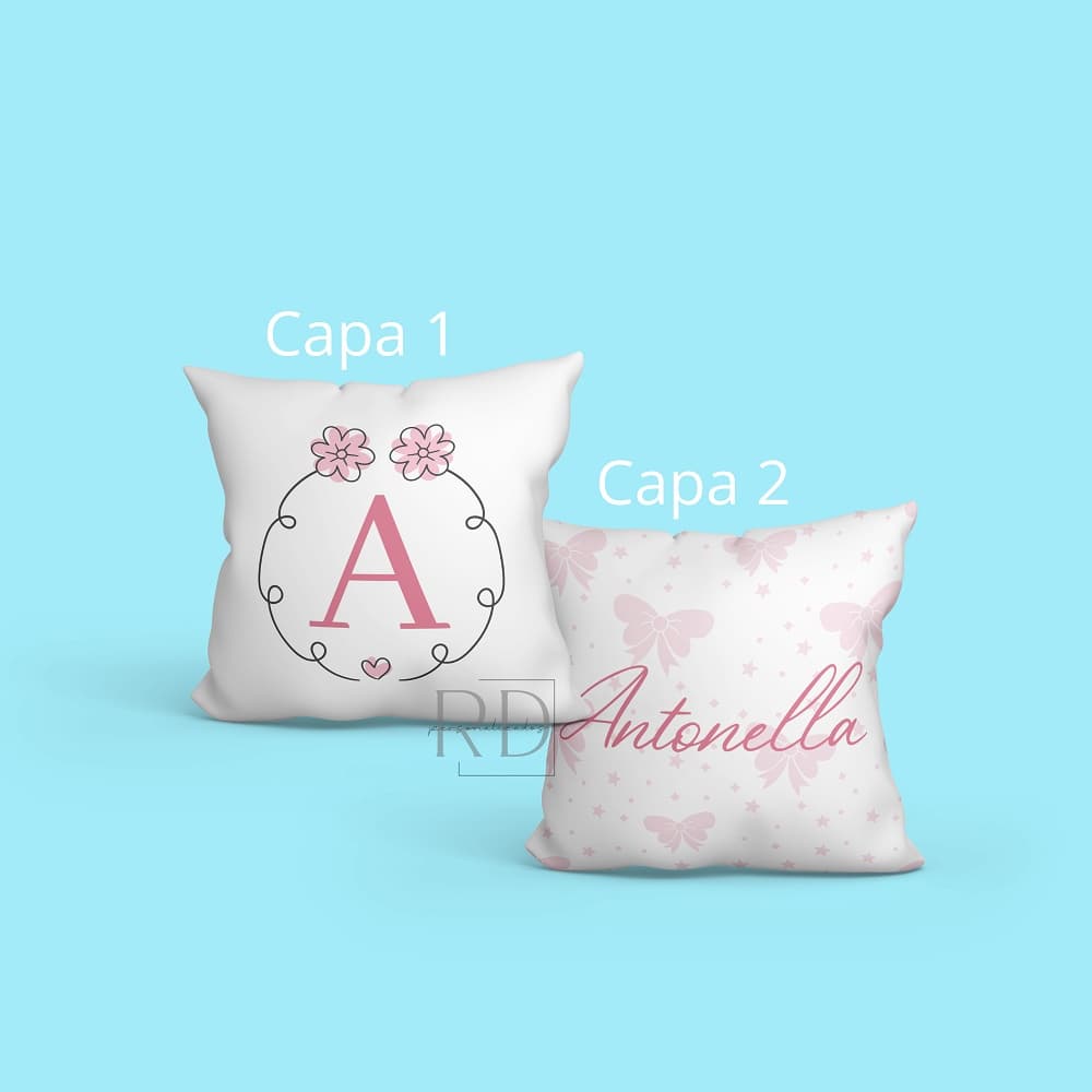 KIT 2 CAPAS DE ALMOFADA IDEAL PARA DECORAÇÃO COM NOME PERSONALIZADO E INICIAL DO NOME, LAÇOS, FLORES, INFANTIL